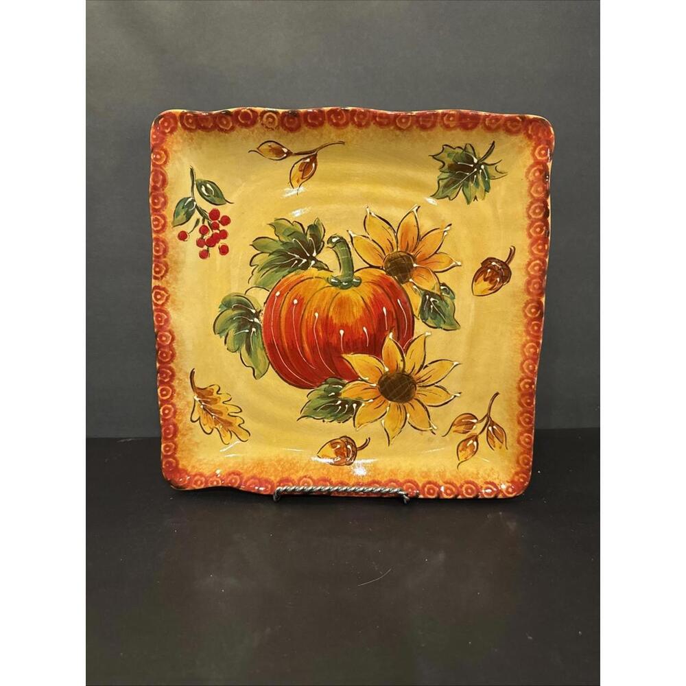 Maxcera Pumpkins and Sunflowers Serving Plate 11.25” Some Crazing